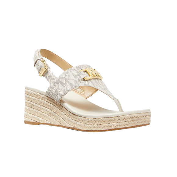 Michael Kors Camila Logo Canvas/Leather Wedge Sandal Vanilla 8.5/9 Nib - Picture 1 of 3